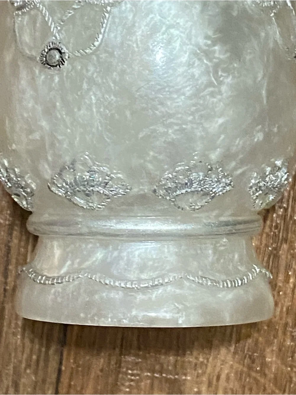Hurricane Tealight Candle Holder Vase Victorian Lace White Silver 5”H Goth